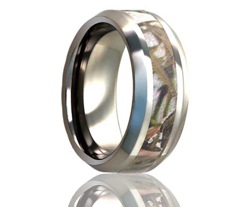 Women’s silver rings-Beveled Edge Desert Camo Titanium Ring