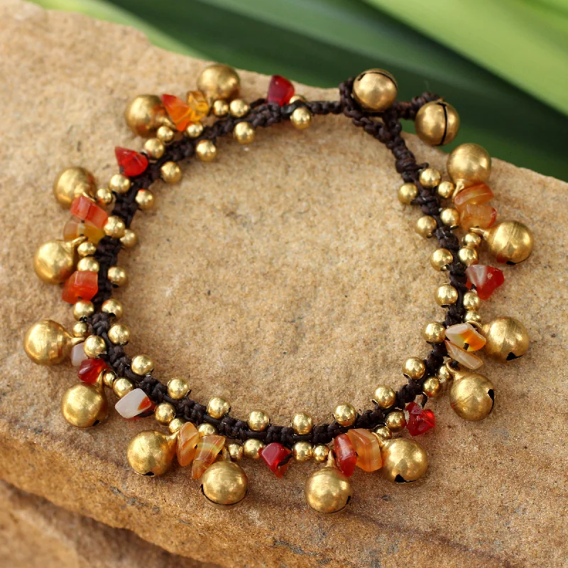 Women’s infinity bangles-Joyous Bells Brass Beaded Carnelian Bracelet from Thailand