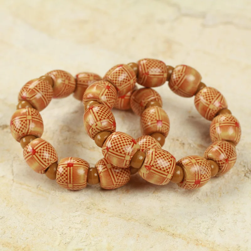 Women’s wedding bracelets-Twice Happy 2 Fair trade African Beaded Wood Stretch Bracelets