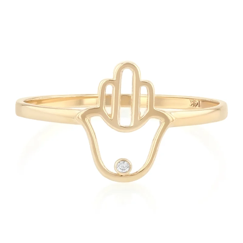 Women’s statement engagement rings-14K Solid Gold Hamsa Hand Protection & Good Luck Symbol Ring