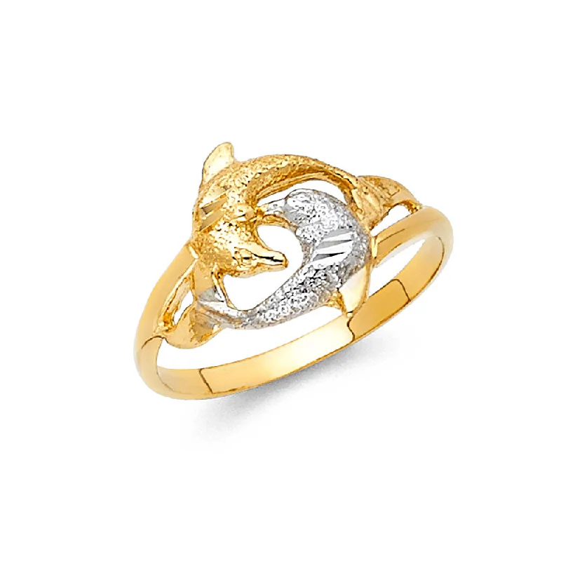 Women’s tanzanite rings-14K Solid Gold Fancy Dual Dolphin Ring