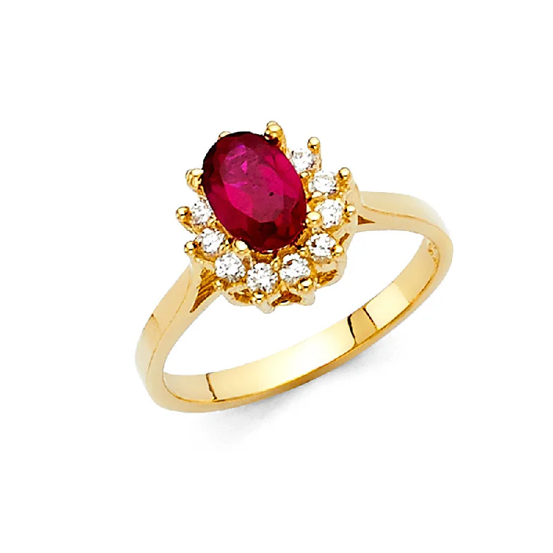 Women’s wedding rings with diamonds-14K Solid Gold Red CZ Halo Fancy Ring