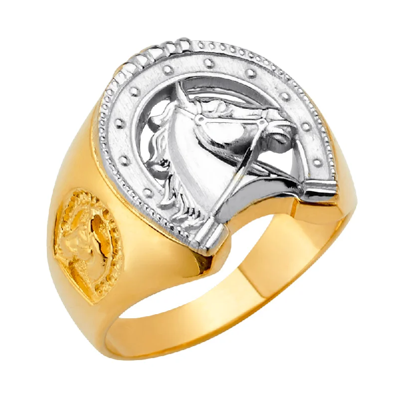 Women’s ruby wedding rings-14K Solid Gold Horse Shoe and Horse Head Ring