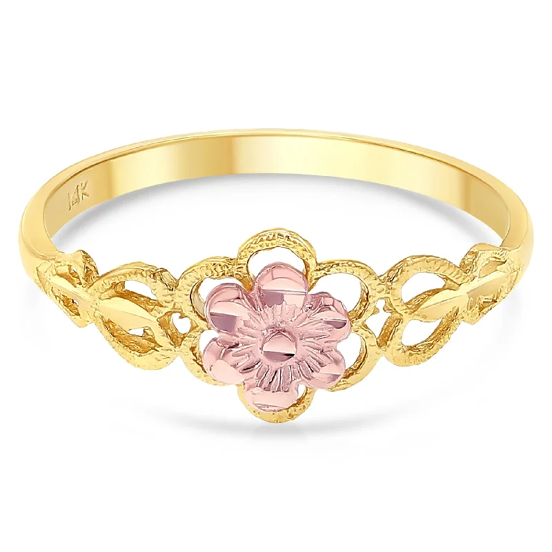 Women’s cocktail rings-14K Solid Gold Fancy Flower Ring