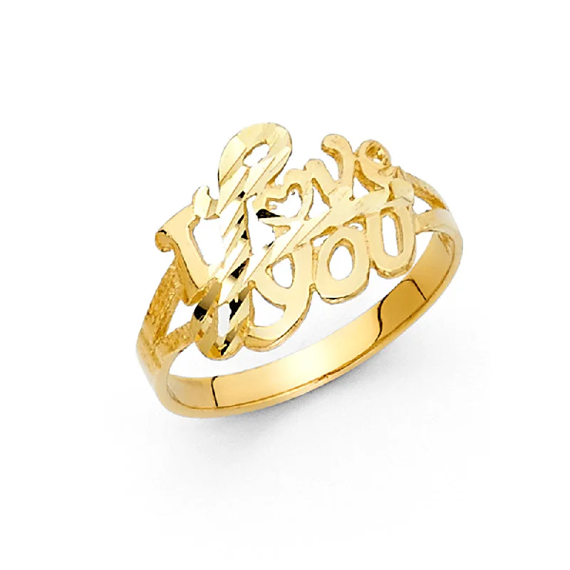 Women’s rose diamond rings-14K Solid Gold I Love You Ring