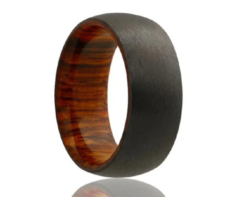 Women’s diamond eternity bands-Black Zirconium Cocobolo Wood Inlay Ring