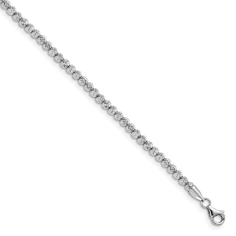 Women’s sparkling bangles-Curata 10k White Gold Heavily Diamond-cut Bead Bracelet 7.5 Inch