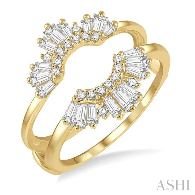 Women’s side-stone engagement rings-5/8 ctw Arched Baguette and Round Cut Diamond Insert Ring in 14K Yellow Gold