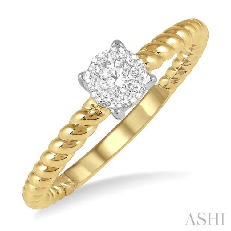 Women’s bold engagement rings-1/6 Ctw Rope Shank Lovebright Round Cut Diamond Ring in 14K Yellow and White Gold