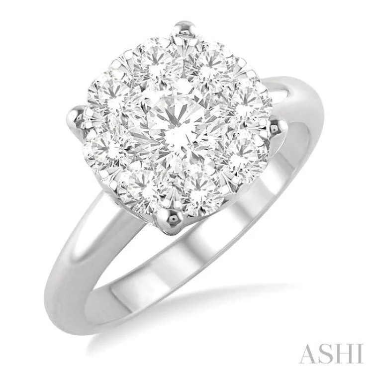 Women’s non-diamond engagement rings-1 1/2 Ctw Lovebright Round Cut Diamond Ring in 14K White Gold