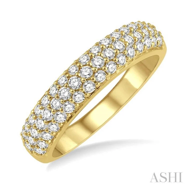 Women’s engagement rings with square diamonds-1/2 Ctw Triple Row Pave Set Round Cut Diamond Band in 14K Yellow Gold