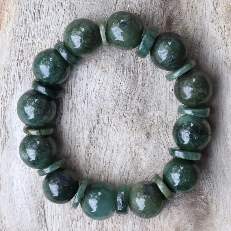 Women’s luxury charm bracelets-Simply Green Green Jade Beaded Stretch Bracelet from Thailand