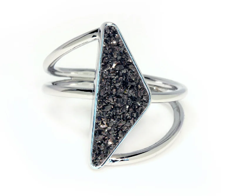 Women’s solitaire rings-Double Twist Black Druzy Ring