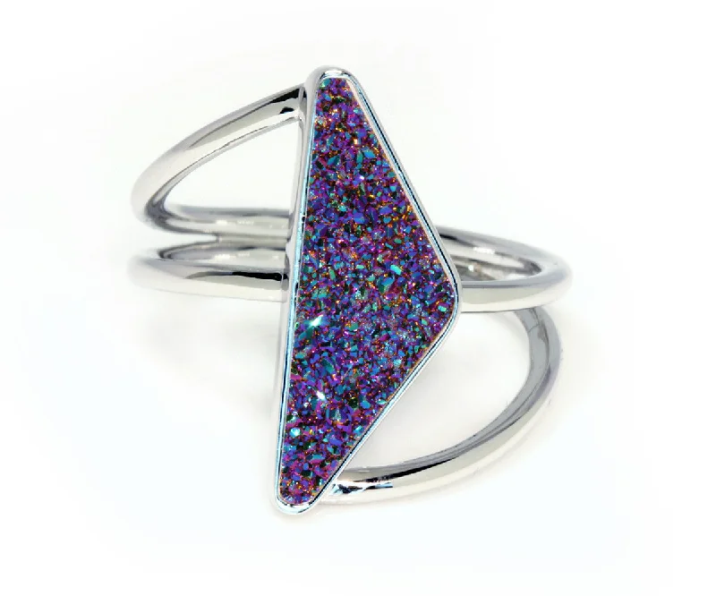 Women’s platinum rings-Double Twist Purple Rainbow Druzy Ring