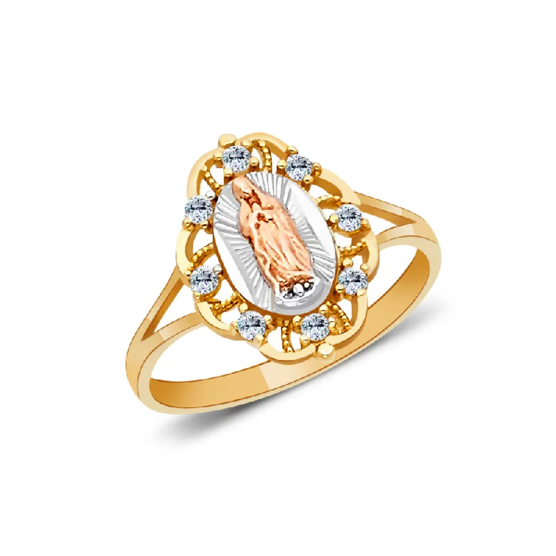 Women’s luxury diamond rings-14K Solid Gold CZ Religious Ring