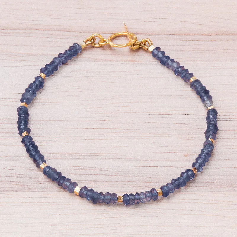 Women’s cute bangles-Simply Enchanted 24k Gold Accented Iolite Beaded Bracelet from Thailand