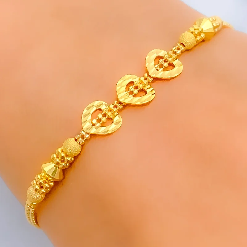 Women’s silver bracelets-Shiny Heart 22K Gold Bracelet