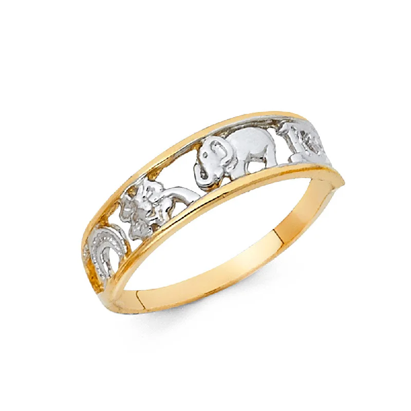 Women’s unique gemstone rings-14K Solid Gold Elephant Horse Shoe  Good Luck Ring