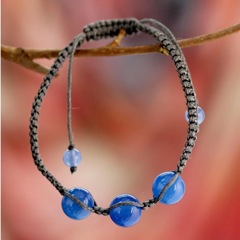 Women’s wrap bangles-Harmony Blue Chalcedony Shambhala-style Macrame Bracelet from India