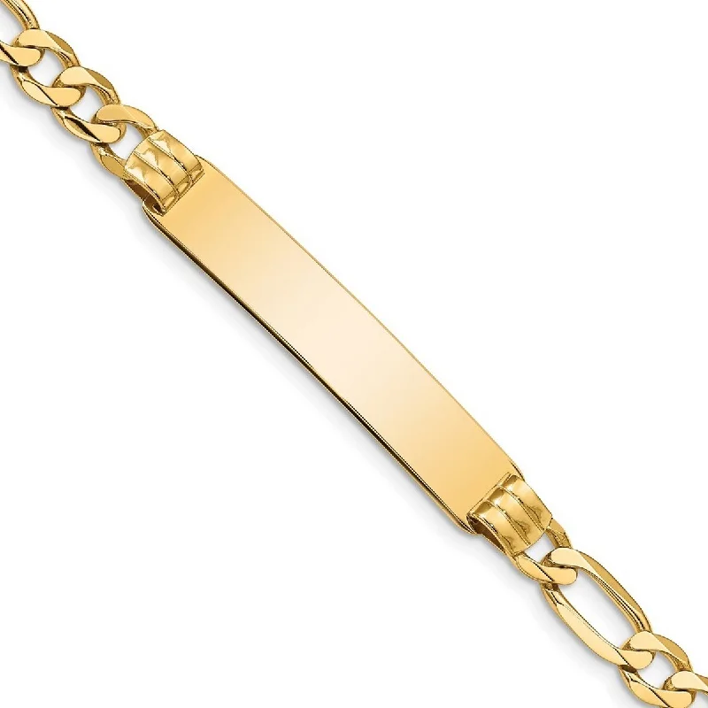 Women’s gemstone bracelets-Curata 7.5mm 10k Yellow Gold Engravable Figaro Link ID Bracelet