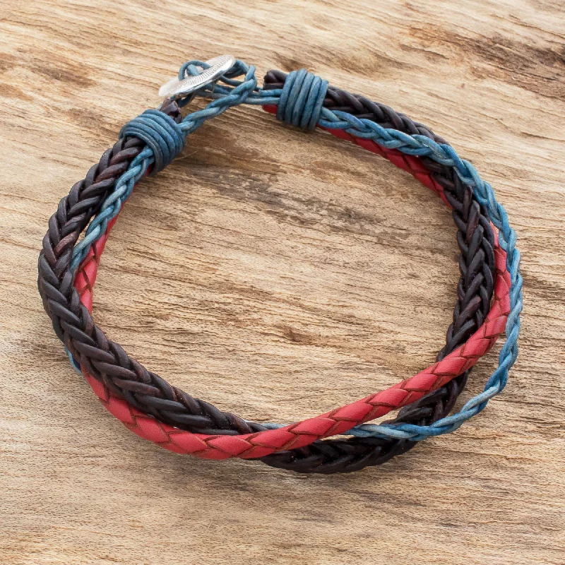 Women’s layered bangles-Walks of Life Multicolored Guatemalan Leather Braided Wristband Bracelet