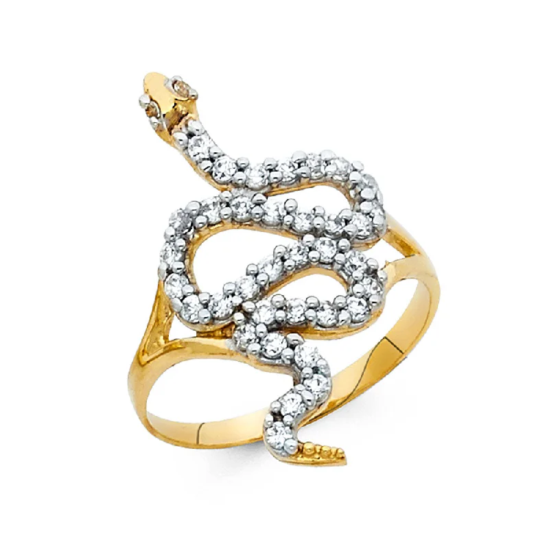 Women’s moonstone rings-14K Solid Gold CZ Fancy Snake Ring