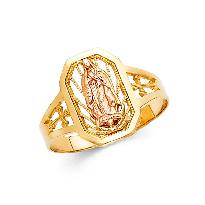 Women’s wedding rings-14K Solid Gold Guadalupe Religious Ring