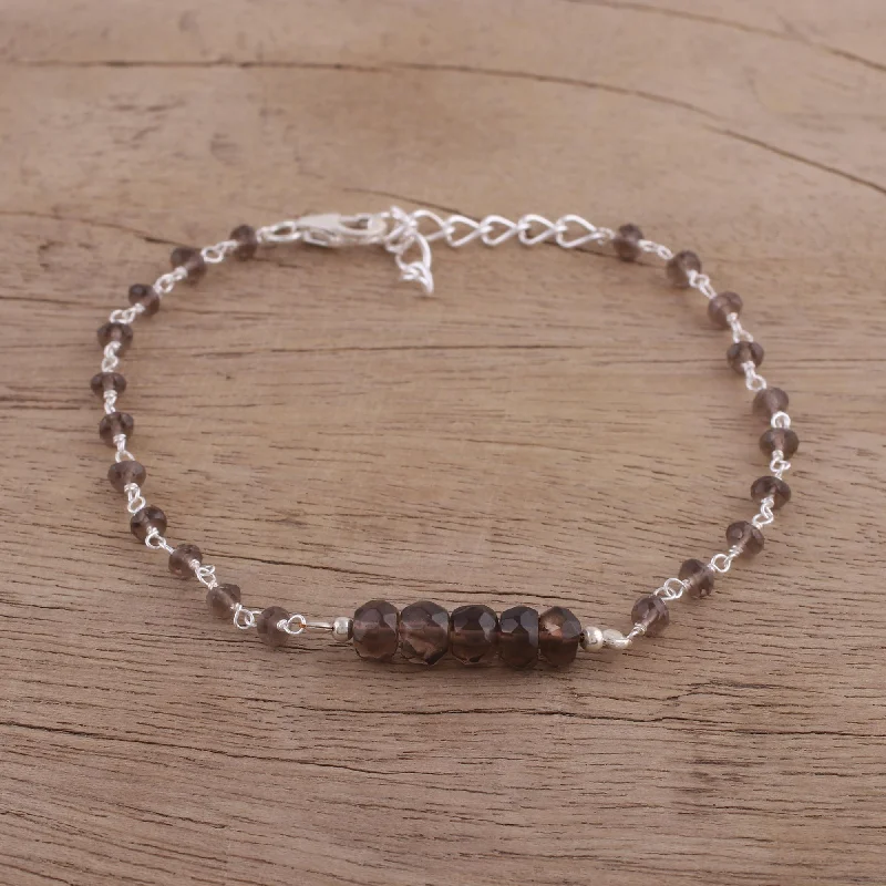 Women’s diamond bracelets-Luminous Brown Handcrafted Smoky Quartz and Sterling Silver Link Bracelet