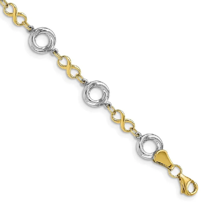 Women’s statement bracelets-10k Two-tone 7.5mm Polished Textured Infinity Bracelet, 7.5"