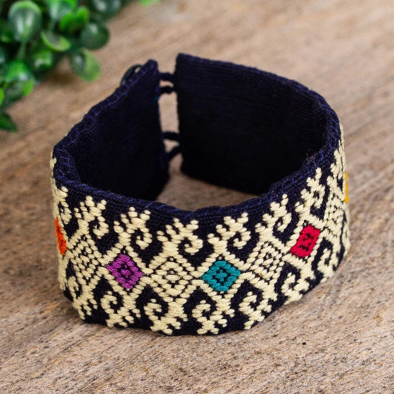 Women’s crystal bracelets-Geometric Days Ochre Geometric Cotton Wristband Bracelet from Mexico