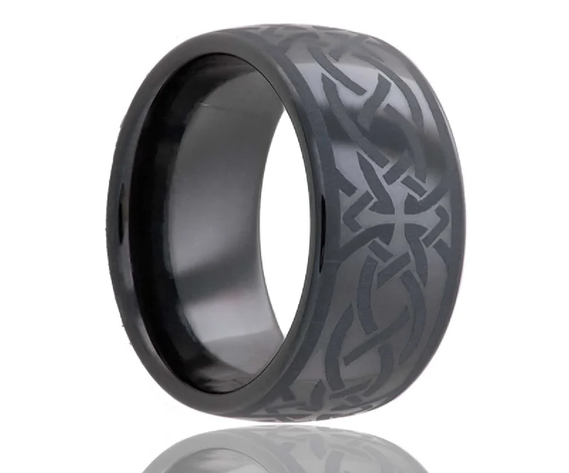 Women’s birthstone rings-Black Laser Engraved Cross Ceramic Ring