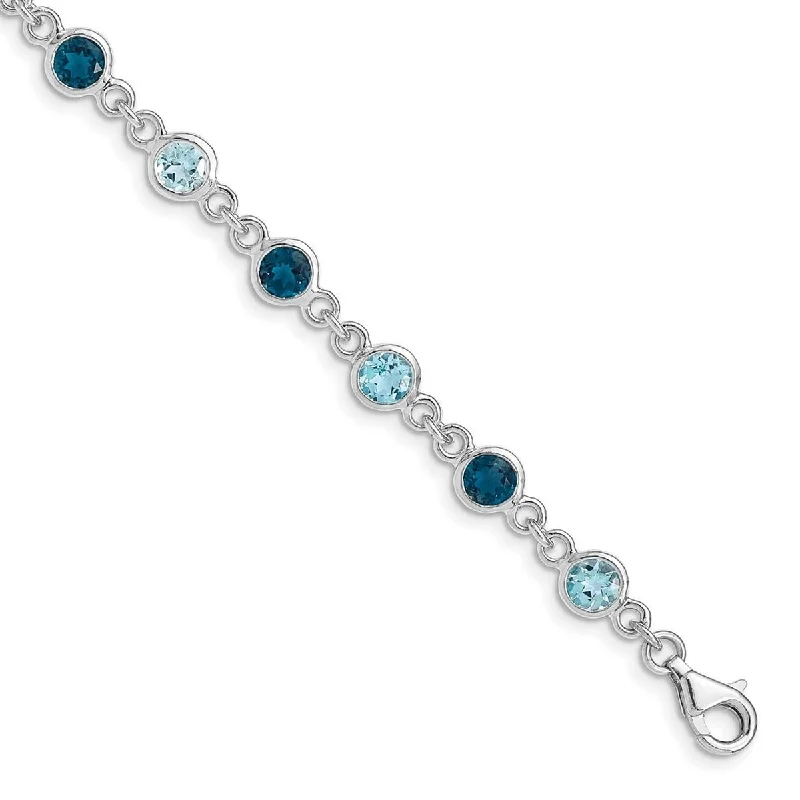 Women’s custom bracelets-Curata 925 Sterling Silver Rhod Plat London and Light Swiss Blue Topaz Bracelet 8 Inch