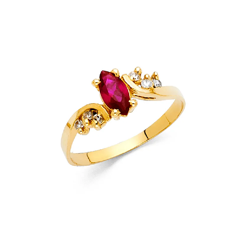 Women’s minimalist rings-14K Solid Gold Red CZ Fancy Ring