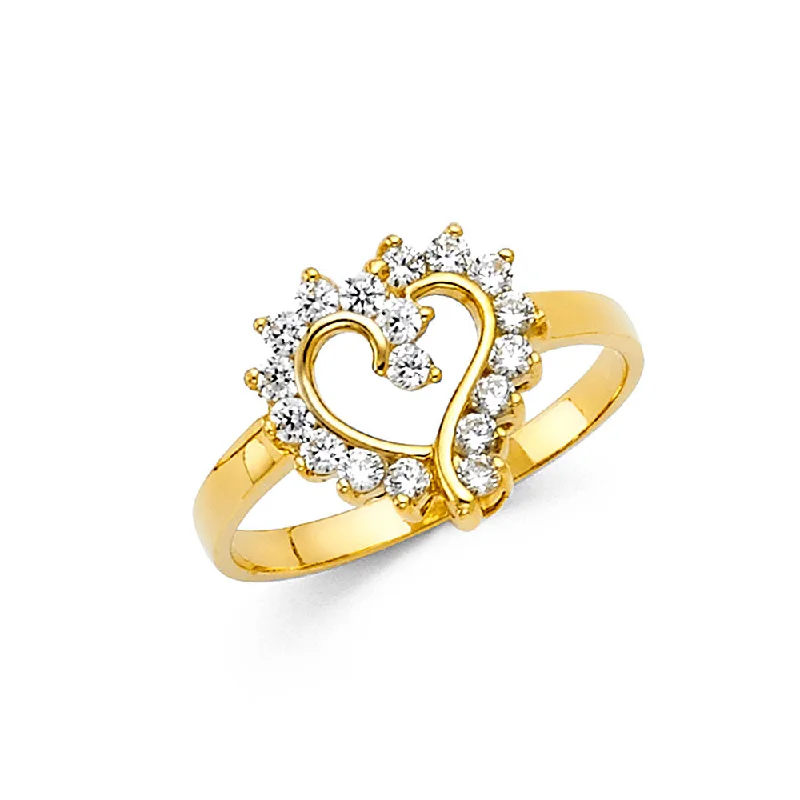 Women’s fashion rings-14K Solid Gold CZ Fancy Heart Ring