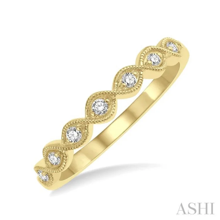 Women’s white gold engagement rings-1/10 Ctw Milgrain Marquise Lattice Round Cut Diamond Stack Band in 14K Yellow Gold