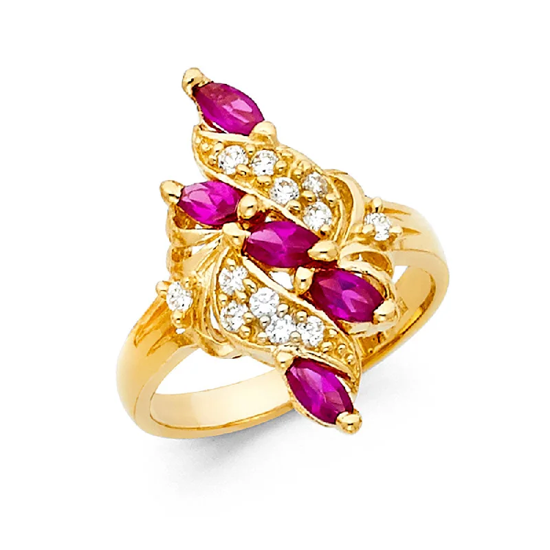 Women’s infinity rings-14K Solid Gold CZ Red Stone Fancy Mothers Ring