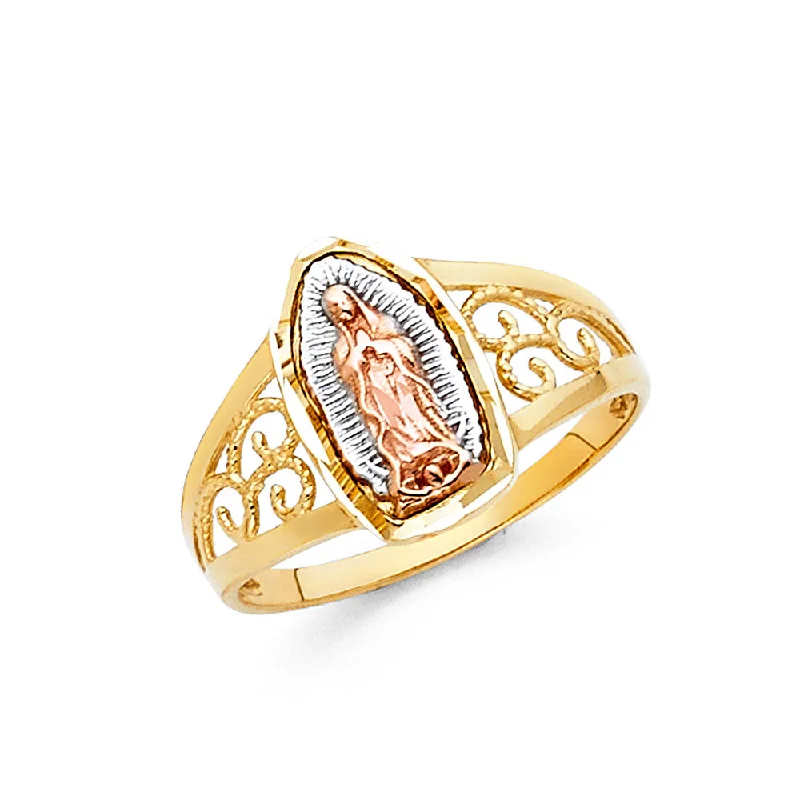 Women’s statement engagement rings-14K Solid Gold Guadalupe Religious Ring