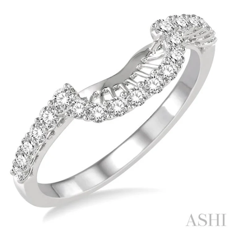 Women’s cushion halo engagement rings-3/8 Ctw Arch Shape Round Cut Diamond Wedding Band in 14K White Gold