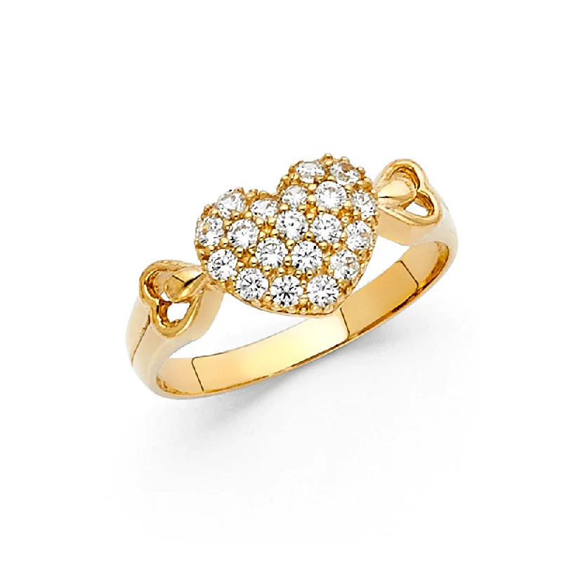 Women’s moonstone rings-14K Solid Gold CZ Fancy Heart Ring