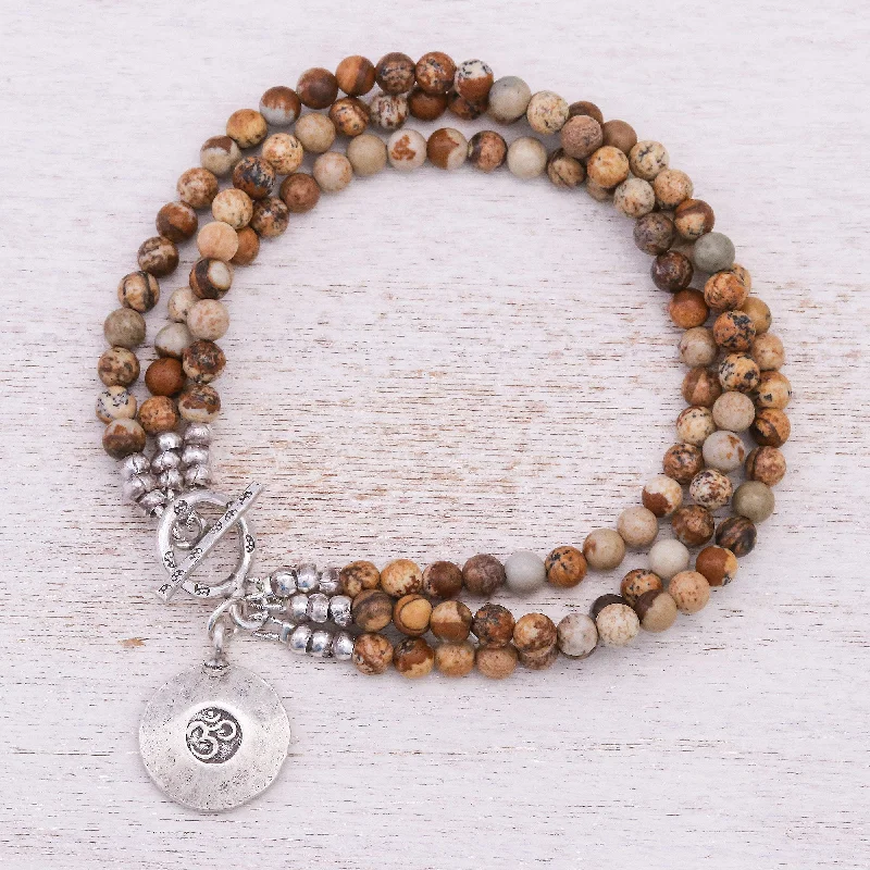 Women’s romantic bangles-Infinite Earth Beaded Brown Jasper and 950 Silver Bracelet