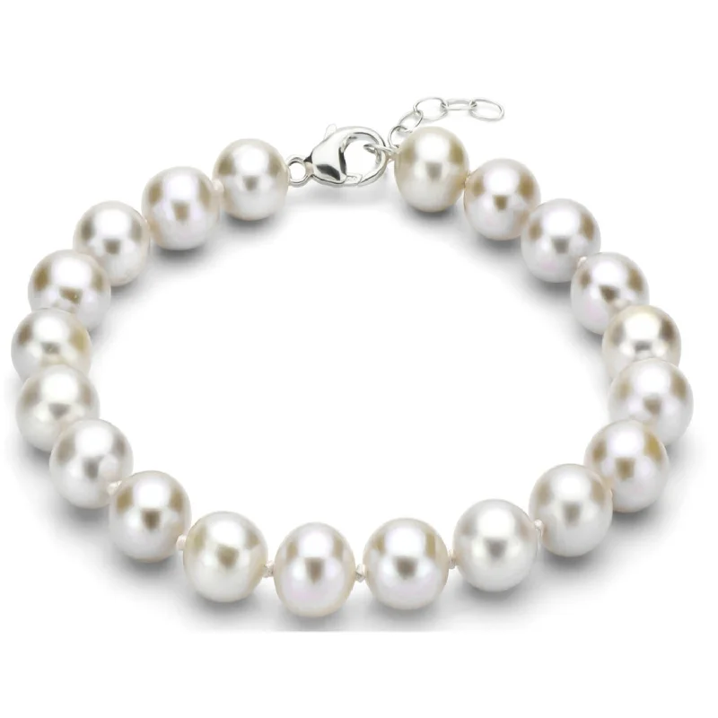 Women’s vintage charm bracelets-DaVonna Sterling Silver 11-12 mm White Freshwater Pearl Bracelet with 1-inch Extender