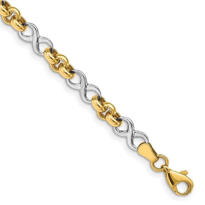 Women’s simple silver bracelets-Curata 14k Two tone Gold Infinity Bracelet 7.5 Inch