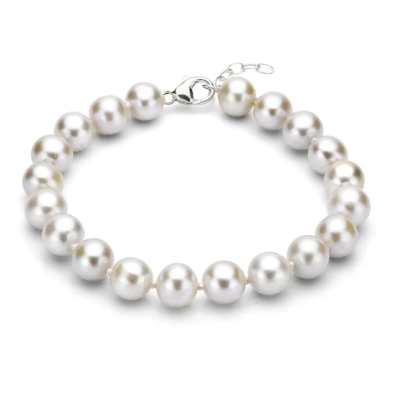 Women’s boho bracelets-DaVonna Sterling Silver White Round Freshwater Pearl Bracelet (10-11 mm)