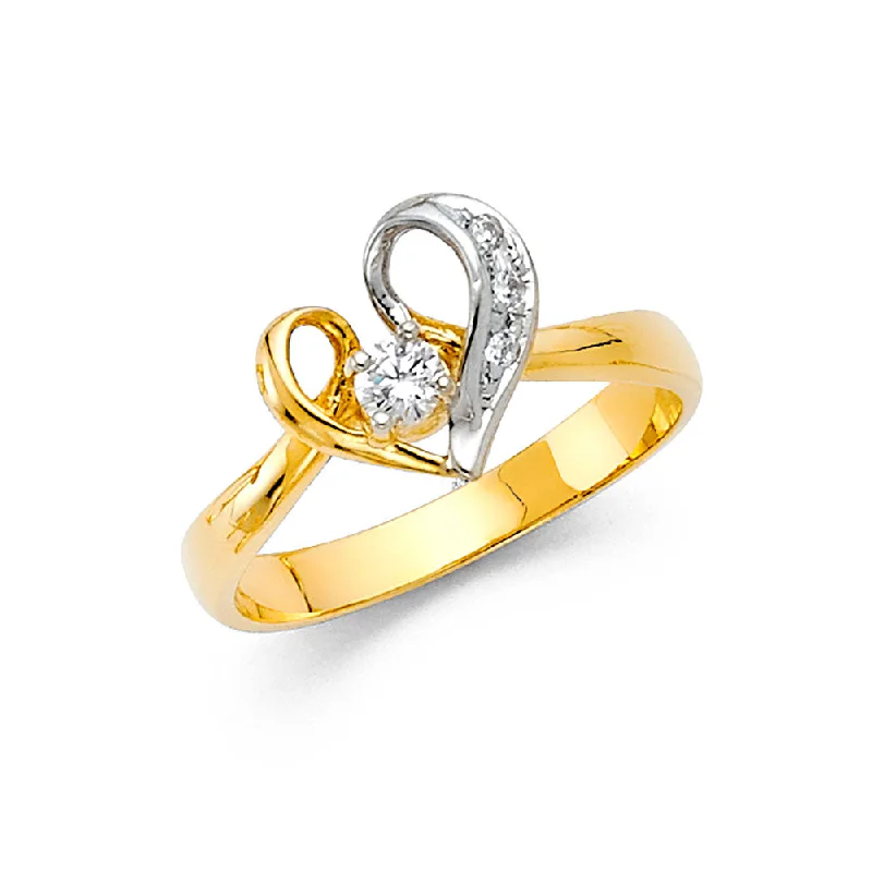 Women’s wedding bands-14K Solid Gold CZ Fancy Heart Ring