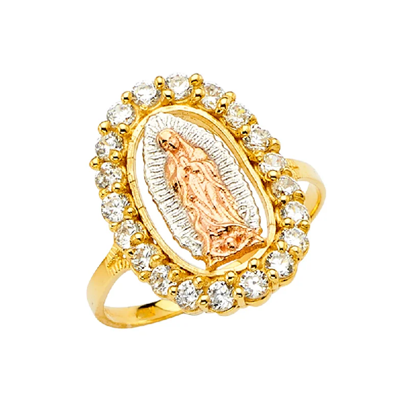 Women’s engagement rings with diamonds and sapphires-14K Solid Gold CZ Guadalupe Religious Ring