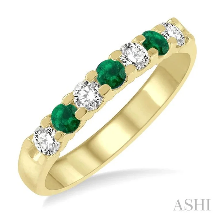 Women’s engagement rings with baguette diamonds-3/8 ctw Round Cut Diamond and 3MM Emerald Precious Wedding Band in 14K Yellow Gold