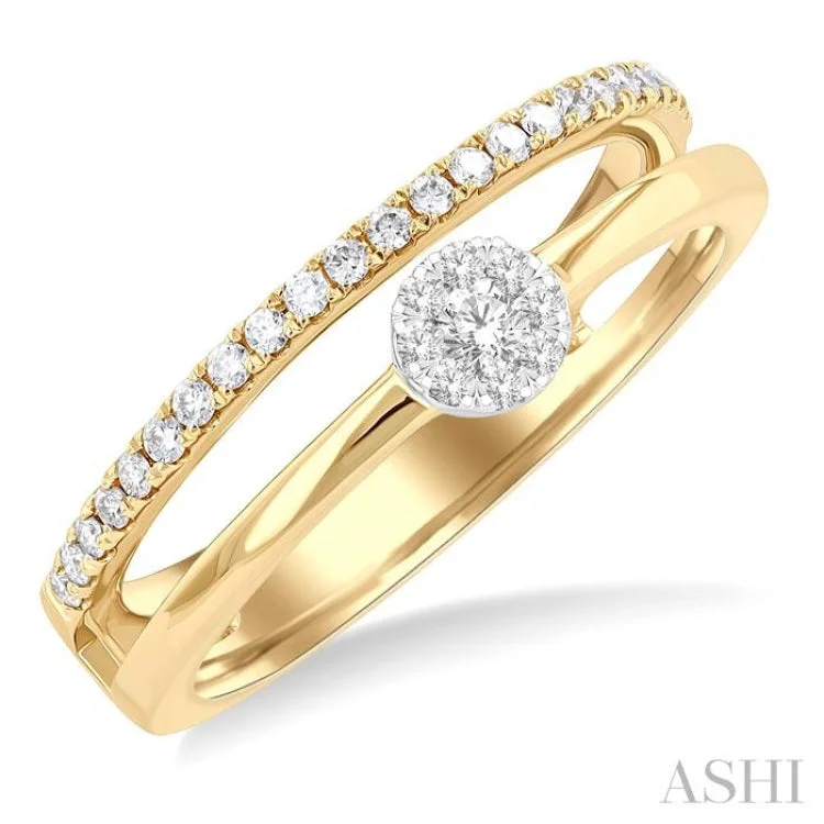 Women’s large diamond engagement rings-1/4 ctw Dowble Row Lovebright Round Cut Diamond Ladies Ring in 10K Yellow and White Gold