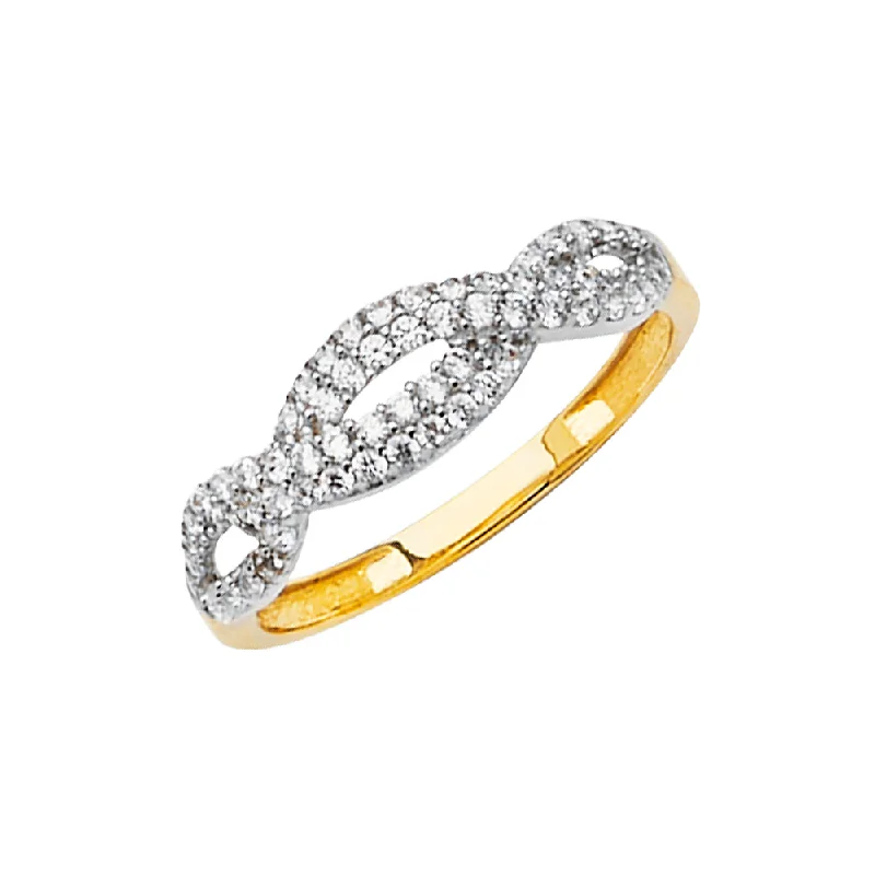 Women’s diamond solitaire rings-14K Solid Gold Fancy CZ Braided Trendy Women's Ring