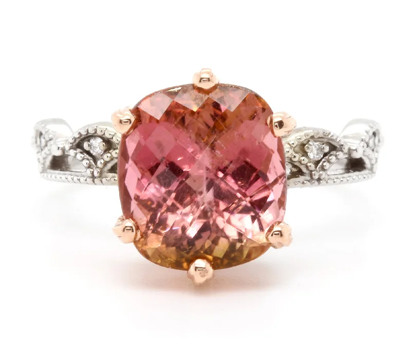 Women’s infinity rings-Peach Cushion Tourmaline Dainty Crown Ring