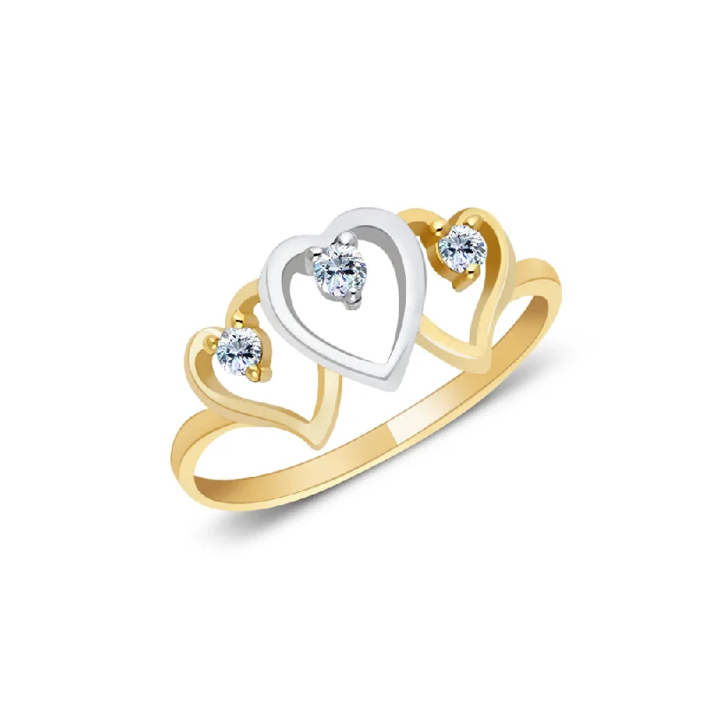 Women’s colorful gemstone rings-14K Solid Gold Triple Heart CZ Ring